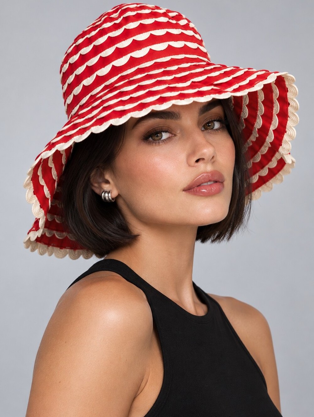 Red Scalloped Sun Hat - Women’s Fashion Hat